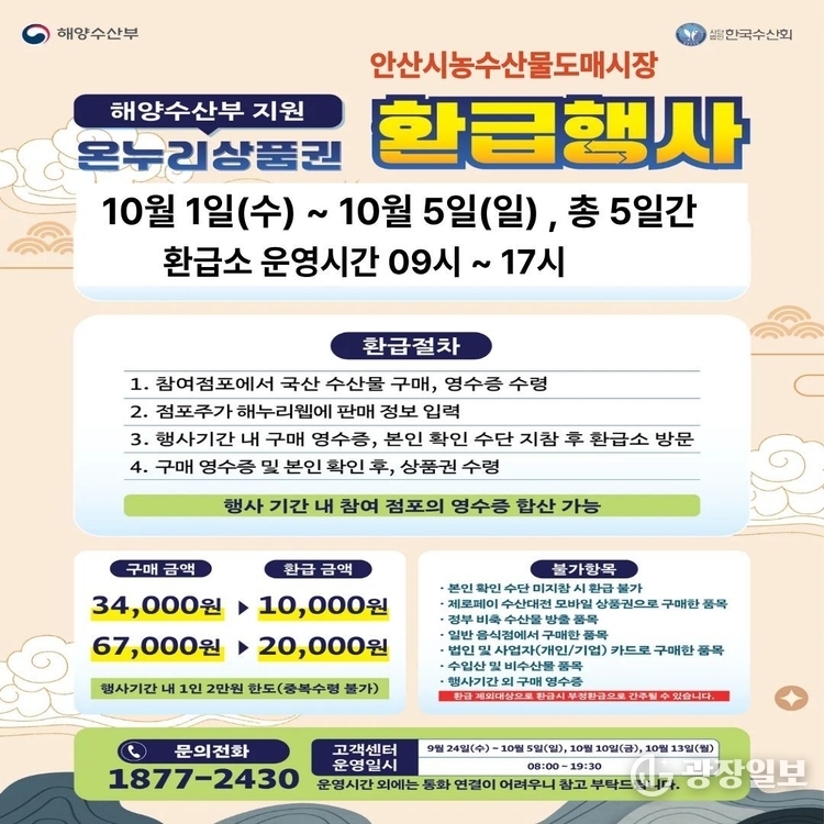 안산시농수산물도매시장, 추석 맞이 온누리상품권 환급행사 개최