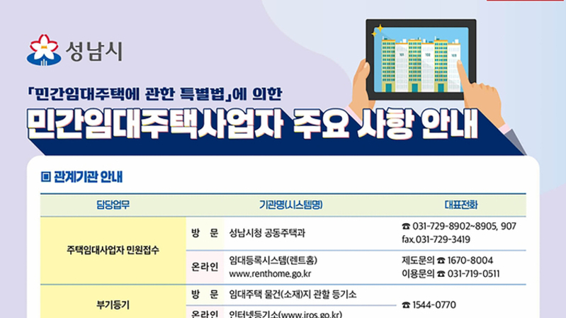 성남시, 등록 임대사업자에 주요 준수사항 안내문 발송