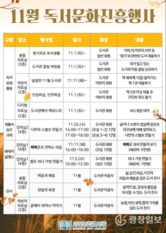 사천시립도서관, 2025년 11월 독서문화진흥행사 운영