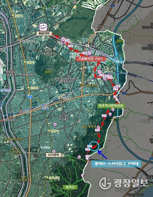 서울둘레길(용마산) 스카이워크 전망대 위치도