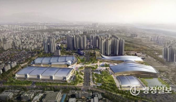 킨텍스 제1~3전시장 조감도. 2028년 제3전시장이 준공되면 제1~3전시장을 합쳐 17만㎡ 규모의 국내 최대 전시 공간으로 거듭난다.