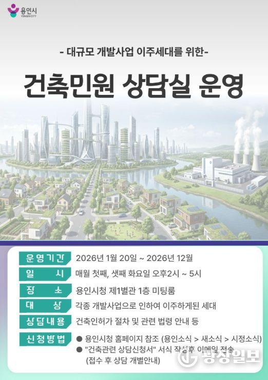 용인특례시가 개발사업에 따른 이주세대를 위해 '맞춤형 건축민원 상담 서비스'를 운영한다.