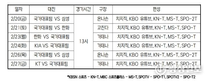 국가대표팀 평가전 일정