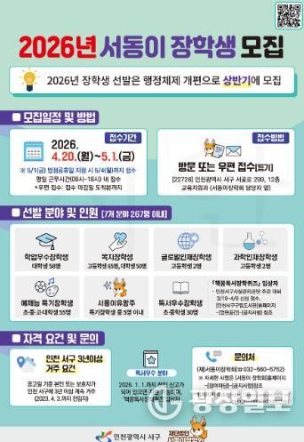 (재)서동이장학회, 2026년도 장학생 상반기 모집... 서구의 인재를 찾습니다!