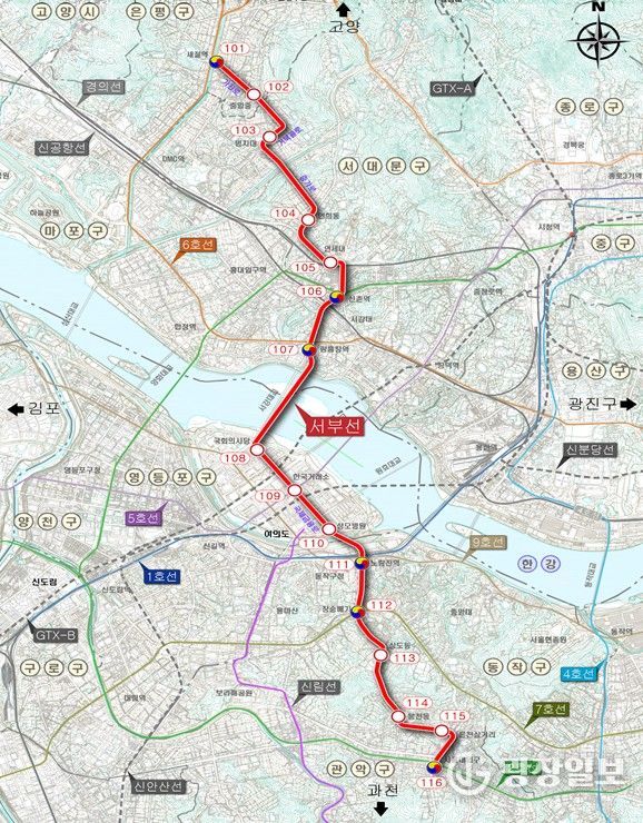 서부선 도시철도 노선도