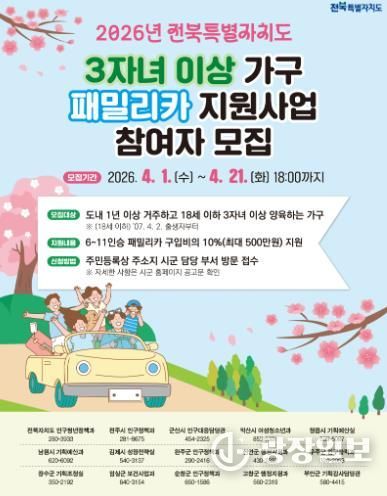 임실군, 3자녀 이상 가구 패밀리카 구입 최대 500만원 지원